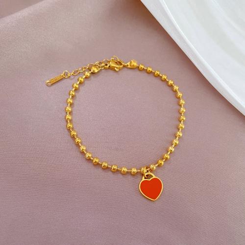 Stainless Steel Charm Bracelet, 304 Stainless Steel, with 3cm extender chain, Heart, Vacuum Ion Plating, fashion jewelry & for woman & enamel, golden cm 