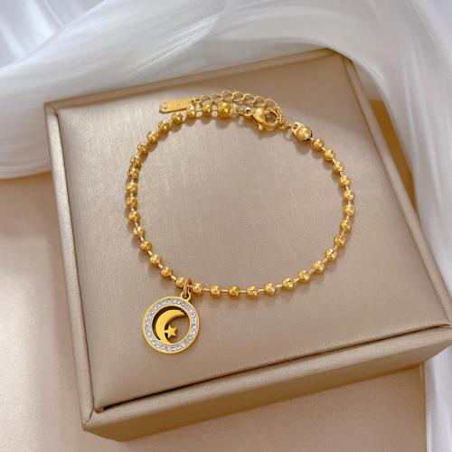 Stainless Steel Charm Bracelet, 304 Stainless Steel, with 3cm extender chain, Moon and Star, Vacuum Ion Plating, fashion jewelry & for woman & with rhinestone cm 