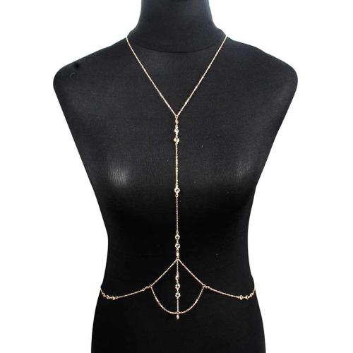 Body Chain Jewelry, Zinc Alloy, with Glass, gold color plated, multilayer & for woman cm 