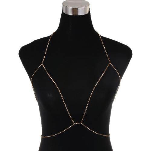 Body Chain Jewelry, Zinc Alloy, gold color plated, for woman & with rhinestone 