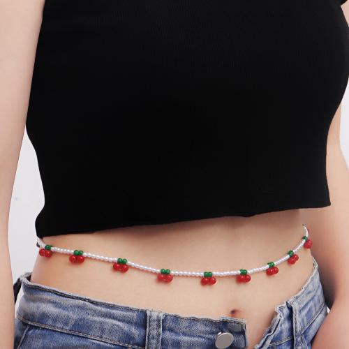 Body Chain Jewelry, Zinc Alloy, with Plastic Pearl, Cherry, gold color plated, for woman, red 
