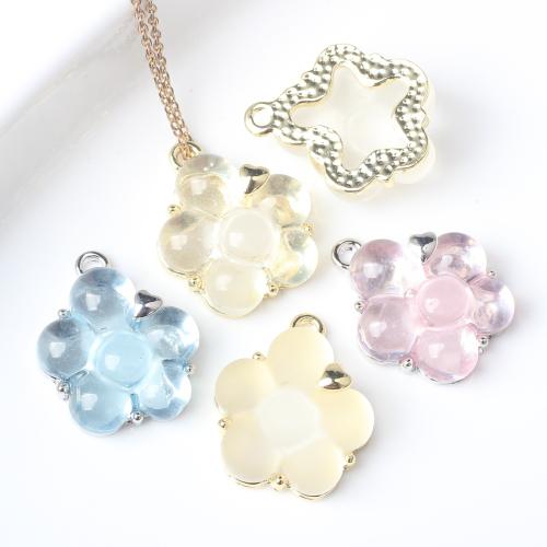 Resin Zinc Alloy Pendants, with Resin, Flower, plated, DIY Approx 2mm 