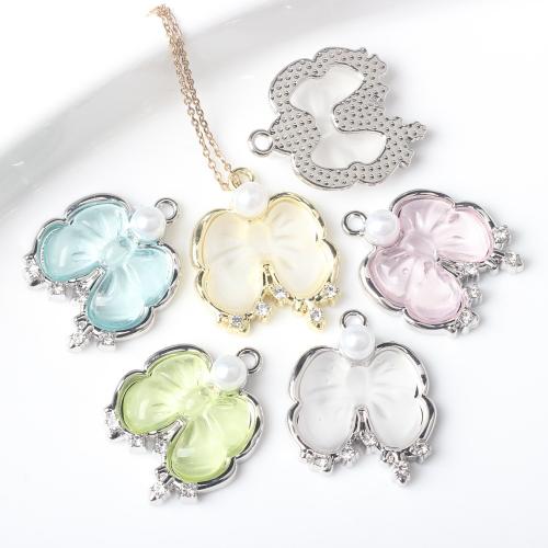 Resin Zinc Alloy Pendants, with Resin & Plastic Pearl, Bowknot, plated, DIY & micro pave cubic zirconia Approx 2mm 