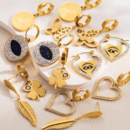 チタン鋼のイヤリング, チタン鋼, メッキ, ファッションジュエリー & さまざまなパターンの選択 & ライン石のある, 金色, 売り手 ペア