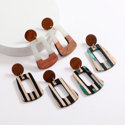 Wood Earring, with Resin, Trapezium & for woman & hollow 