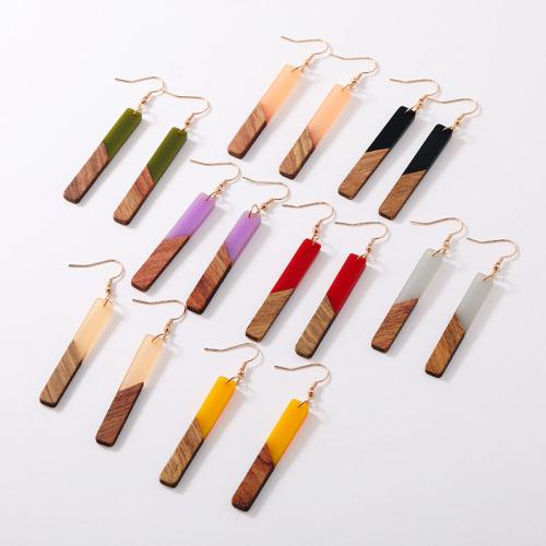 Wood Earring, with Resin, Rectangle, fashion jewelry & for woman 