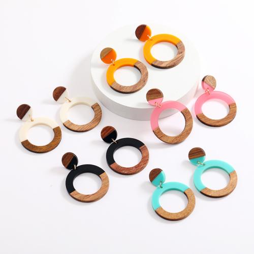 Wood Earring, with Resin, Round, fashion jewelry & for woman & hollow 
