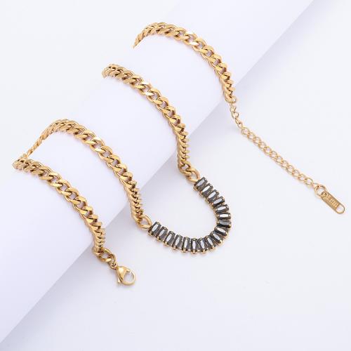 Titan Schmuck Halskette, Titanstahl, mit Verlängerungskettchen von 5CM, poliert, Micro pave Zirkonia & für Frau, keine, Länge:ca. 42 cm, verkauft von PC