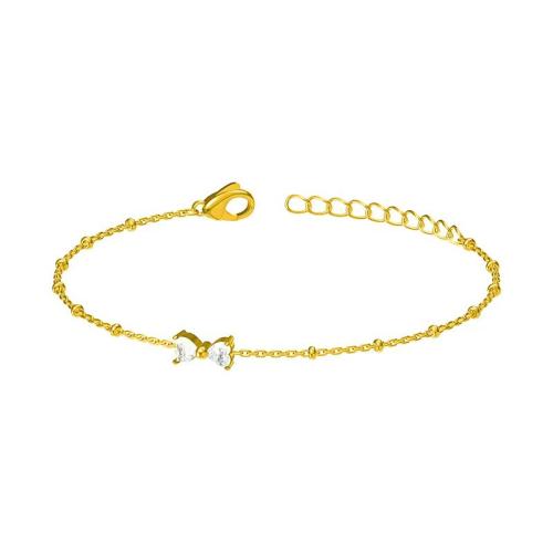Titane bracelet en acier et bracelet, Acier titane, avec 3CM chaînes de rallonge, Noeud papillon, Placage, pavé de micro zircon & pour femme, doré Environ 16.5 cm, Vendu par PC