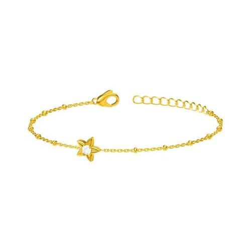 Titane bracelet en acier et bracelet, Acier titane, avec 3CM chaînes de rallonge, Placage, pavé de micro zircon & pour femme, doré Environ 16.5 cm, Vendu par PC