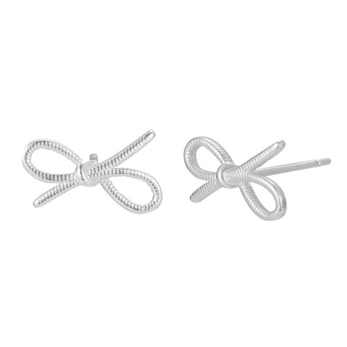 Sterling Silver Stud Earring, 925 Sterling Silver, Bowknot, for woman, silver color 