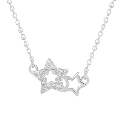 Sterling Silver Jewelry Necklace, 925 Sterling Silver, Star, for woman & with rhinestone, silver color 
