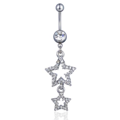 Belly Ring Jewelry, Zinc Alloy, plated, Unisex & with Czech rhinestone, white, 5MM steel ball *1.6*11MM bend rod (umbilical needle size), umbilical ring length 4.2CM* width 1.6cm 