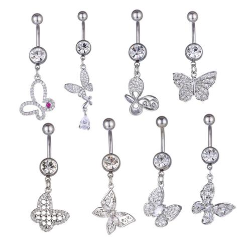 Belly Ring Jewelry, Brass, with 316 Stainless Steel, Unisex & micro pave cubic zirconia 8/5mm 
