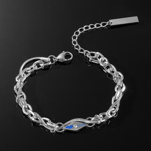 Titanium Steel Bracelet & Bangle, micro pave cubic zirconia & for man & enamel, silver color 
