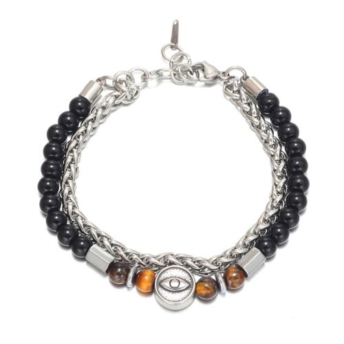 Gemstone Bracelets, 304 Stainless Steel, with Tiger Eye & for man Approx 20.4-24 cm 