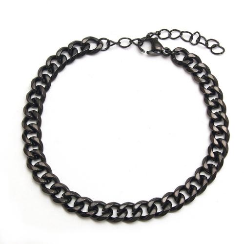 Stainless Steel Chain Bracelets, 304 Stainless Steel, with 5cm extender chain, plated, Unisex black cm 