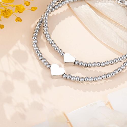Stainless Steel Chain Bracelets, 304 Stainless Steel, handmade, 2 pieces & for woman, silver color cm 