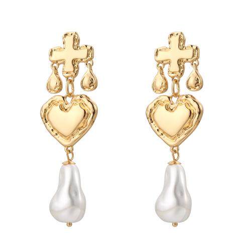 Brass Drop Earring, with ABS Plastic Pearl & Acrylic, fashion jewelry & for woman, golden [