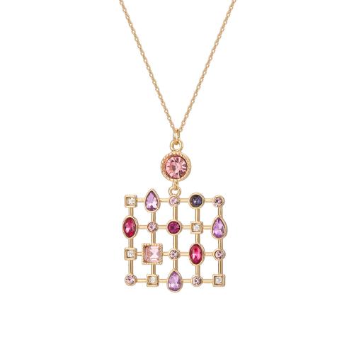 Rhinestone Zinc Alloy Necklace, with brass chain, with 8cm extender chain, fashion jewelry & for woman & with rhinestone, golden Approx 59 cm 