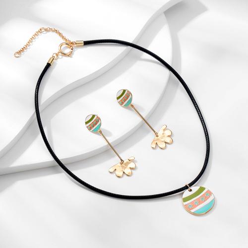 Enamel Zinc Alloy Jewelry Sets, with leather cord, fashion jewelry & for woman, golden 
