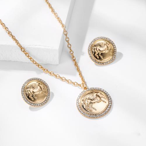 Rhinestone Zinc Alloy Jewelry Set, with iron chain, fashion jewelry & for woman & with rhinestone, golden 