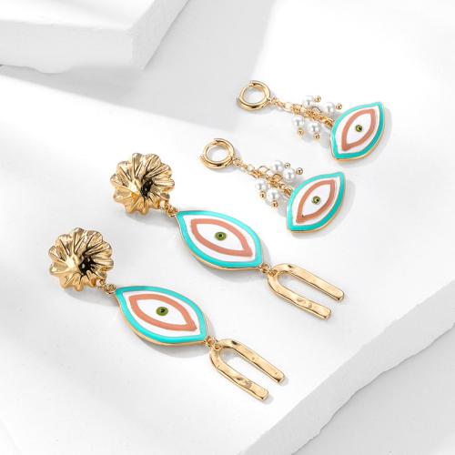 Evil Eye Earrings, Zinc Alloy, with Plastic Pearl & Brass, fashion jewelry & for woman, golden 