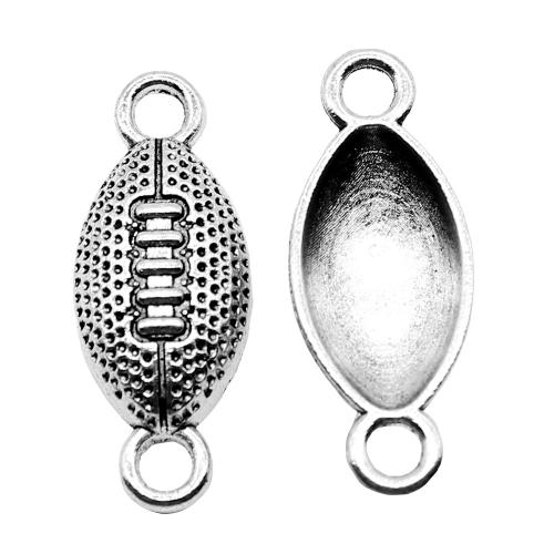 Zinc Alloy Charm Connector, Rugby Ball, antique silver color plated, vintage & fashion jewelry & DIY & 1/1 loop 