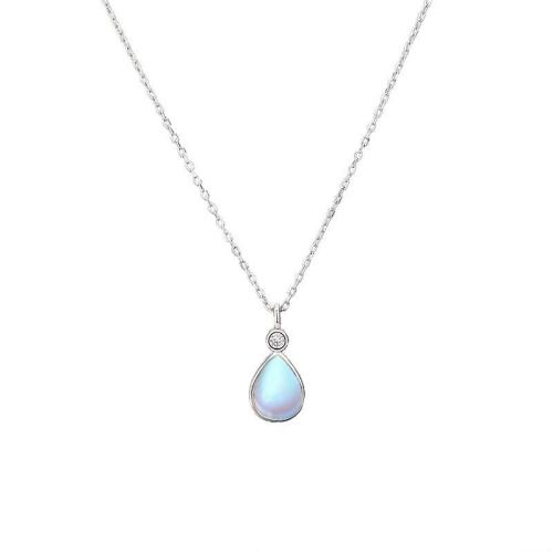Cubic Zirconia Sterling Silver Necklace, 925 Sterling Silver, with Moonstone, fashion jewelry & micro pave cubic zirconia & for woman 