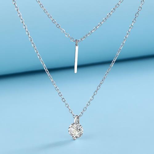 Cubic Zirconia Sterling Silver Necklace, 925 Sterling Silver, with 5cm extender chain, Double Layer & fashion jewelry & micro pave cubic zirconia & for woman Approx 40 cm 