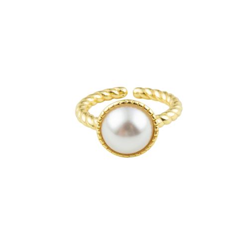 Pearl Brass Finger Ring, with Plastic Pearl, high quality gold color plated, fashion jewelry & for woman Inner Approx 17mm 