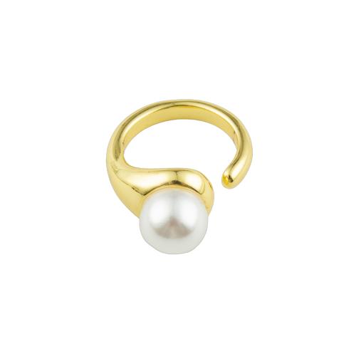 Pearl Brass Finger Ring, with Plastic Pearl, high quality gold color plated, fashion jewelry & for woman 