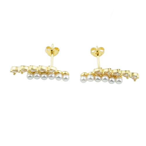 Cubic Zirconia Micro Pave Brass Earring, with Plastic Pearl, high quality gold color plated, fashion jewelry & micro pave cubic zirconia & for woman 