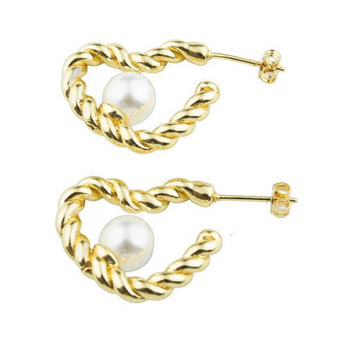 Brass Stud Earring, with Plastic Pearl, Heart, high quality plated, fashion jewelry & for woman 
