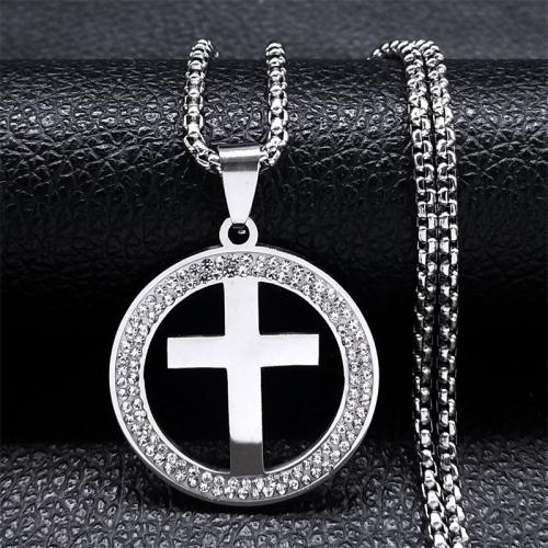 Stainless Steel Jewelry Necklace, 304 Stainless Steel, fashion jewelry & Unisex & with rhinestone Approx 60 cm 