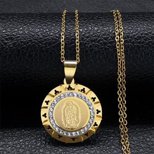 Collier de bijoux en acier inoxydable, Acier inoxydable 304, bijoux de mode & unisexe & avec strass, doré Environ 50 cm, Vendu par PC