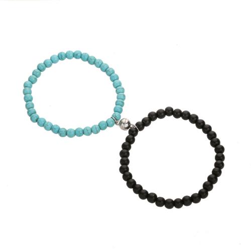 Gemstone Bracelets, Natural Stone, with Zinc Alloy, Round, 2 pieces & fashion jewelry mm Approx 19-19.5 cm 