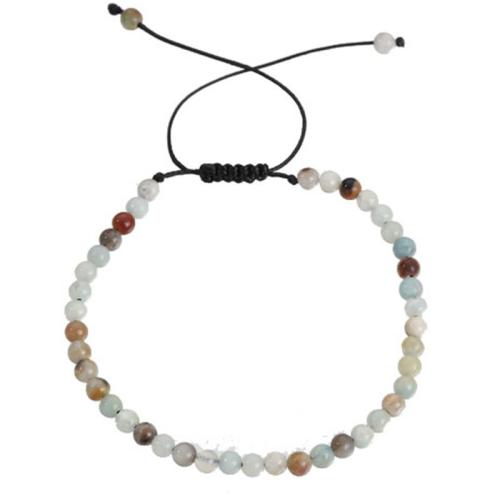 Gemstone Bracelets, Natural Stone, with Wax Cord, Round, handmade, fashion jewelry & Unisex & adjustable mm Approx 16-30 cm 