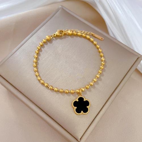 Stainless Steel Charm Bracelet, 304 Stainless Steel, with Acrylic, with 3cm extender chain, Flower, Vacuum Ion Plating, fashion jewelry & for woman m 