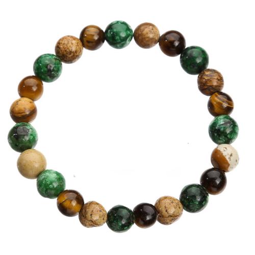 Gemstone Bracelets, African Turquoise, with Picture Jasper & Tiger Eye, 12 Signs of the Zodiac, handmade, fashion jewelry & Unisex Approx 19-19.5 cm 