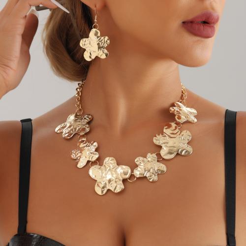Fashion Zinc Alloy Jewelry Sets, earring & necklace, Flower, gold color plated & for woman 