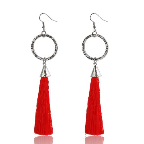Fashion Tassel Earring, Zinc Alloy, with Cloth, silver color plated, for woman 
