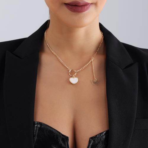 Zinc Alloy Necklace, with Pearl Oyster, Heart, gold color plated, for woman 