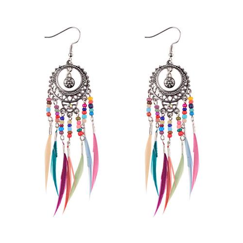 Fashion Feather Earring , Zinc Alloy, with Seedbead & Feather, handmade, folk style & for woman 110mm 