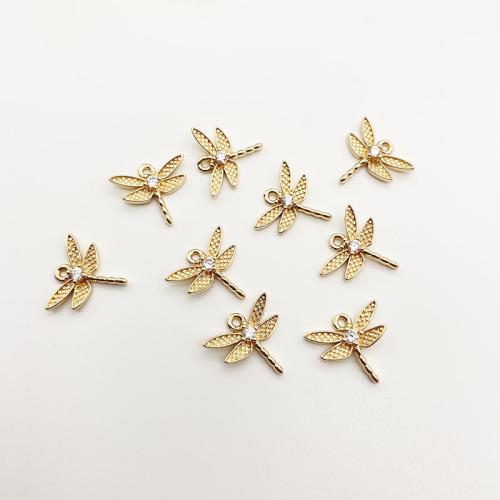 Cubic Zirconia Micro Pave Brass Pendant, Dragonfly, plated, DIY & micro pave cubic zirconia, golden 
