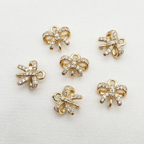 Hair Stick Findings, Brass, Bowknot, plated, DIY & micro pave cubic zirconia, golden 