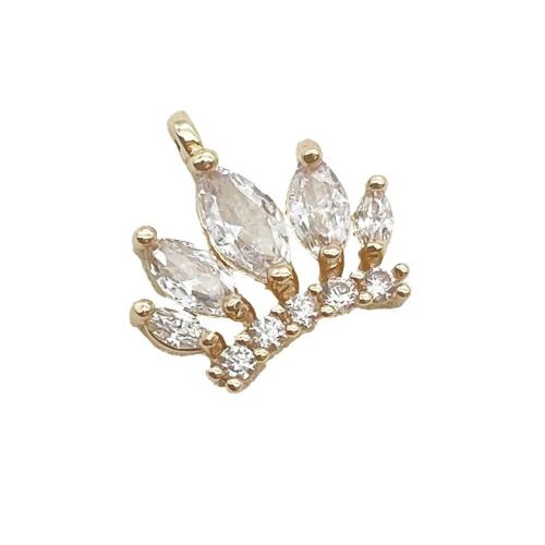 Cubic Zirconia Micro Pave Brass Pendant, Crown, plated, DIY & micro pave cubic zirconia, golden 