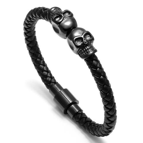 bracelet de cordon en PU , Acier inoxydable 304, avec Cuir synthétique, fait à la main, pour homme, plus de couleurs à choisir cm, Vendu par PC