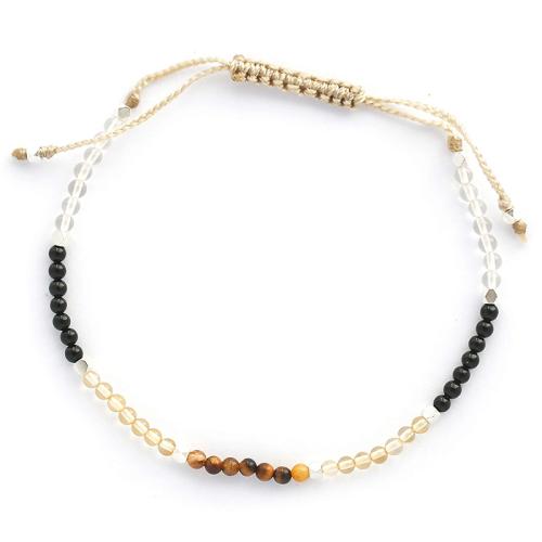 Gemstone Bracelets, Crystal, with turquoise & Wax Cord & Tiger Eye, Unisex cm 