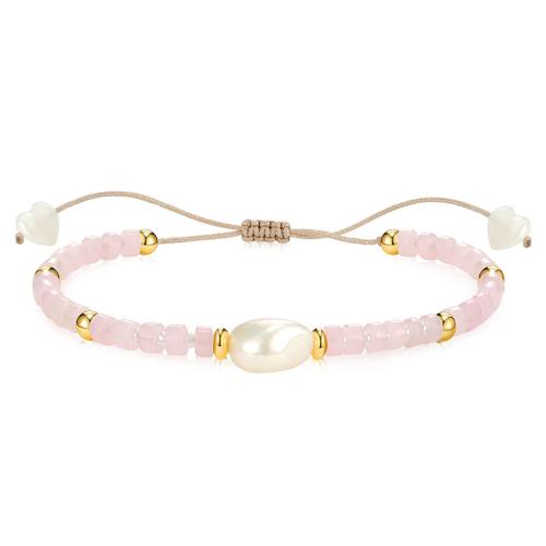 Gemstone Bracelets, 304 Stainless Steel, with Natural Stone & Nylon Cord & Plastic Pearl & for woman cm 